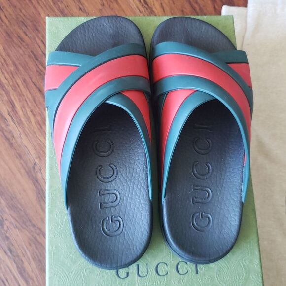 NEW Gucci Green Red Womens Chic Old Money Edgy Feminine Slide Sandals Size 38 - Picture 3 of 10